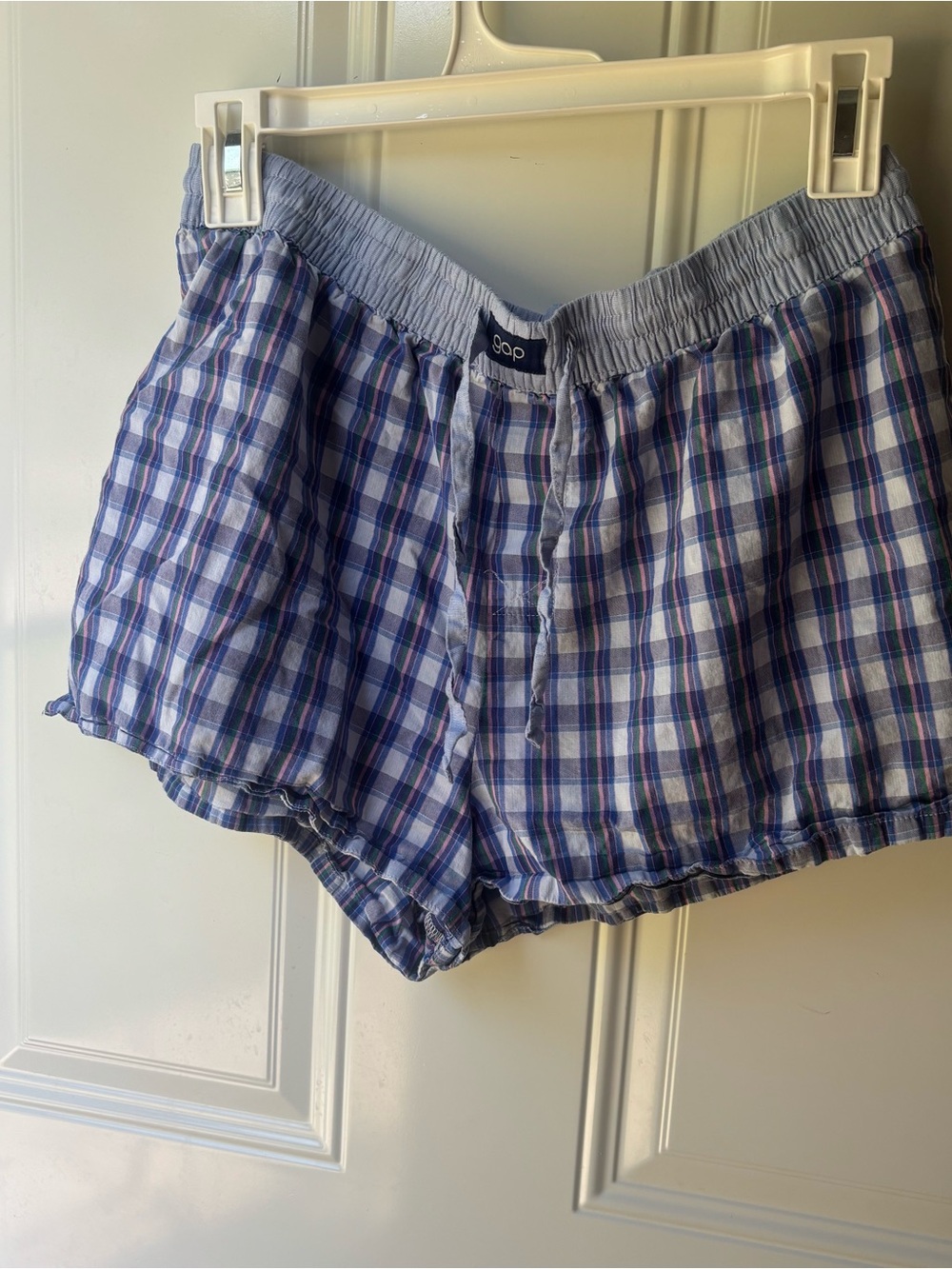 Y2K Aesthetic Trendy GAP Blue Plaid Cotton Lounge Shorts - Medium